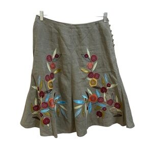 J.Jill linen Floral Embroidered Linen A Line Midi Skirt Size 10P Cottagecore
